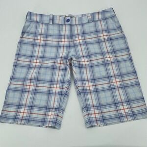 Nike Womens Golf Shorts Sz. 14 Blue Orange Plaid EUC Dri-FIT Performance Active